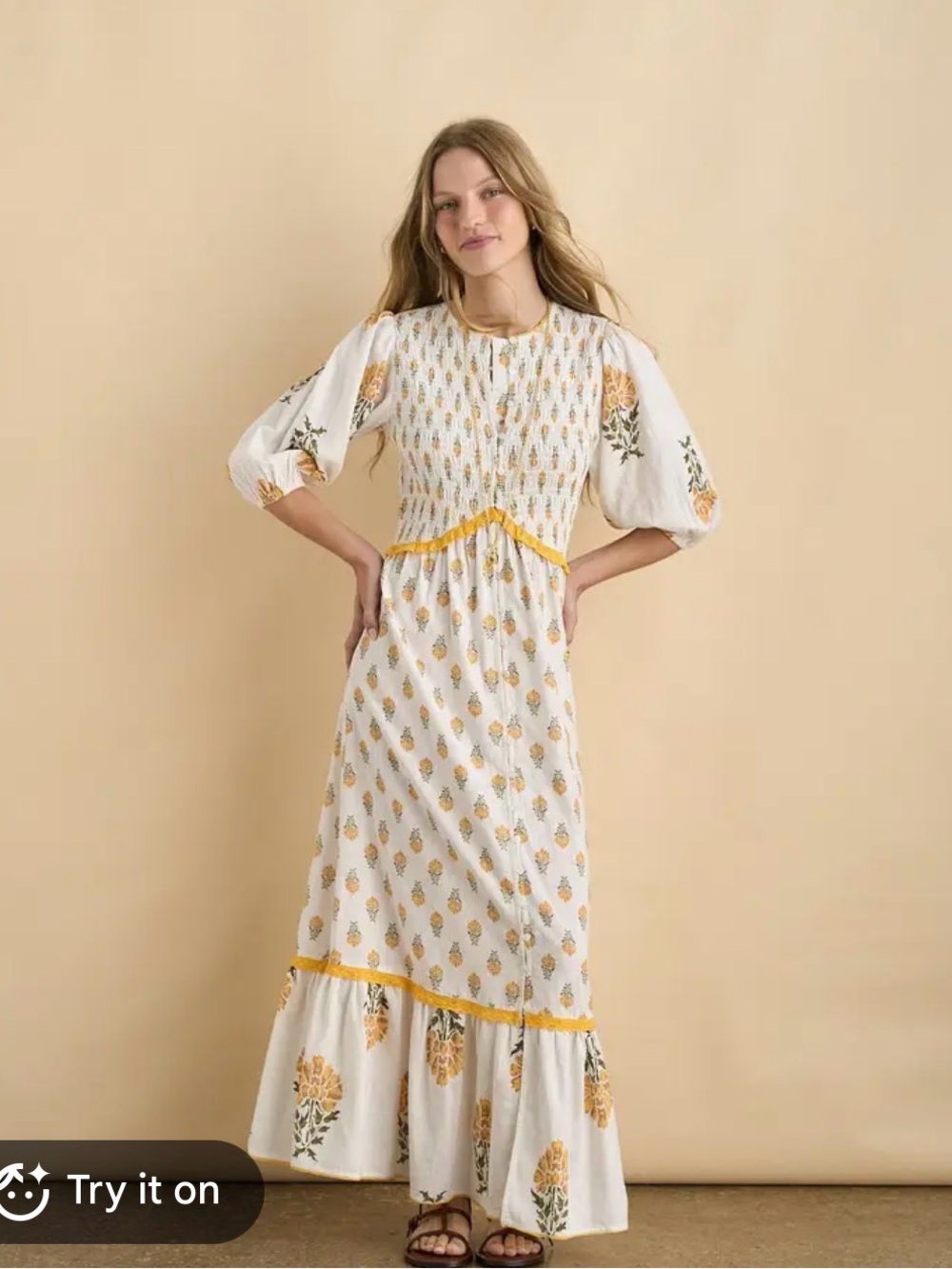 NWT Sonmer Magnolia White & Yellow Floral Maxi Dress